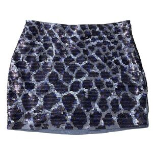 NWT Express Gray Blue Animal Print Sequined Mini Skirt Size XS